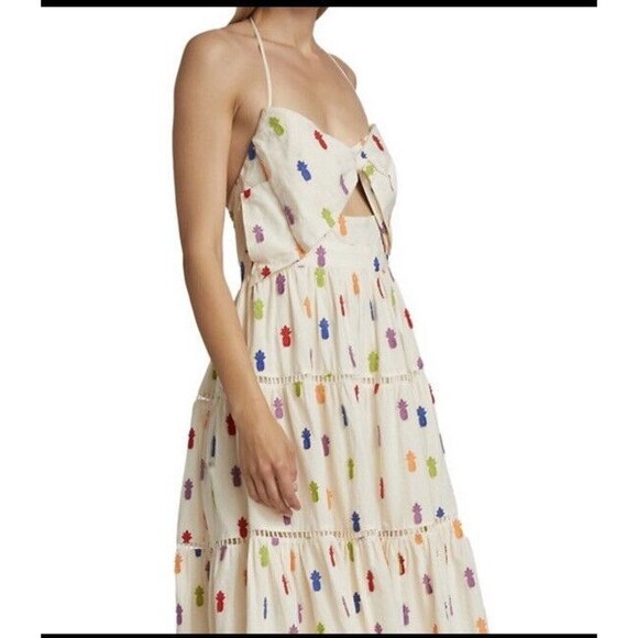 FARM RIO ANTHROPOLOGIE Multicolor Pineapple Cutout Midi Dress Size Large - Picture 5 of 12